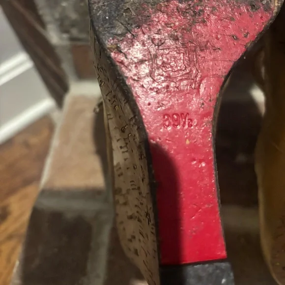 Christian Louboutin Metallic Gold Leather Cork Platform Wedge Mary Jane - Picture 14 of 16